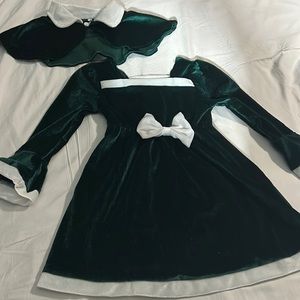 Toddler Girls Flare Sleeve Christmas Bowknot Fleece Dress Cloak Set 3/4 t